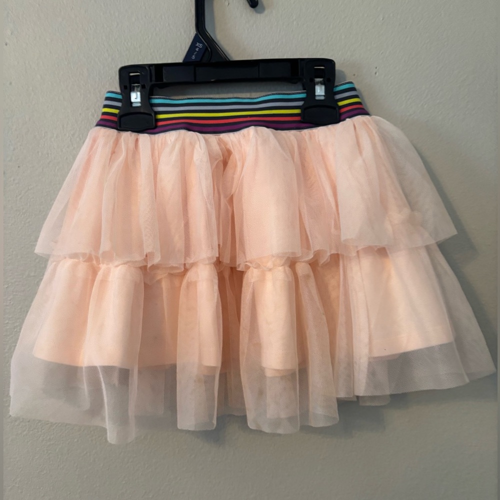 Tea Collection Peach Tulle Skirt with Striped Waistband